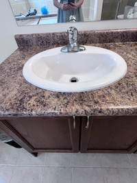 Used - solid wood double sink vanity- sink and faucet