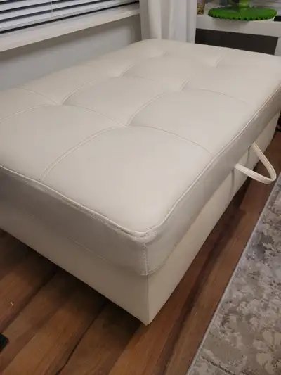 White faux leather ottoman, View more
