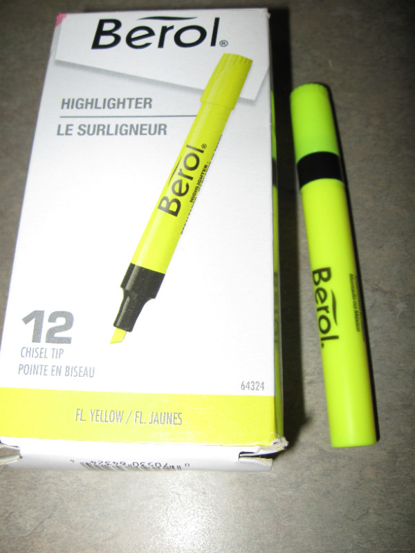 New Box of 12 Yellow Berol Chisel Tip Highlighters in Hobbies & Crafts in City of Halifax