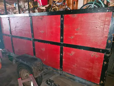 4ftx8ft utility trailer with 3500lb axle 3ft high sides steel mesh gate with jack and spare tire