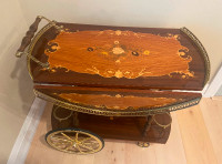 Drinks Serving Trolley Inlaid Wood & Brass