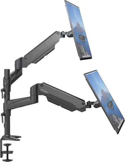 Transform your workspace with the SHOPPINGALL Dual Monitor Mount. Its height adjustable gas spring a...