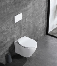 ALPS Rimless Wall Mount Elongated Toilet Glossy White 1.28 GPF