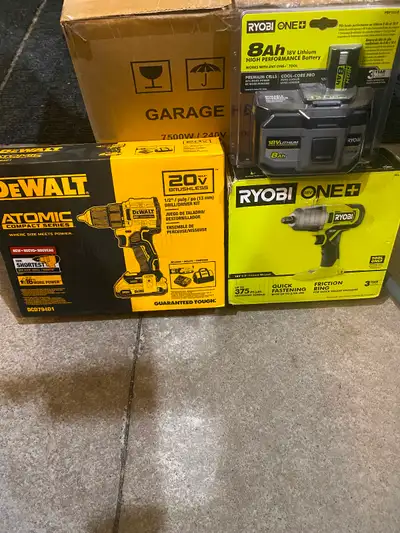 New! Dewalt and Ryobi cordless impact wrench package, View more