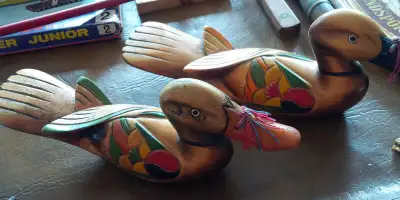 2 Wooden Carved Ducks, Get Both for $25, 13 inches long, View more