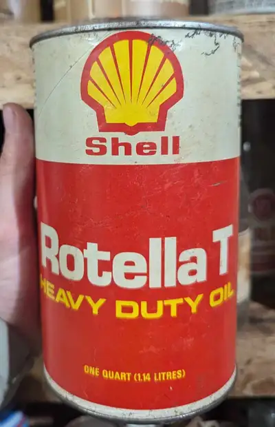 {INV#OC1028-MS} | Vintage Shell Rotella T Heavy Duty Oil Imperial Quart Fibre Can. From Shell Canada...