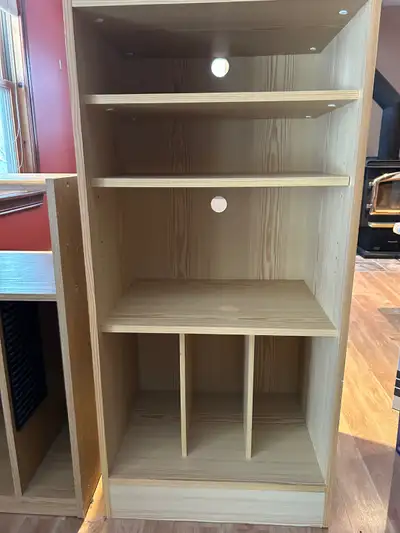 Bookcase and desk with slide out tray for keyboard., View more