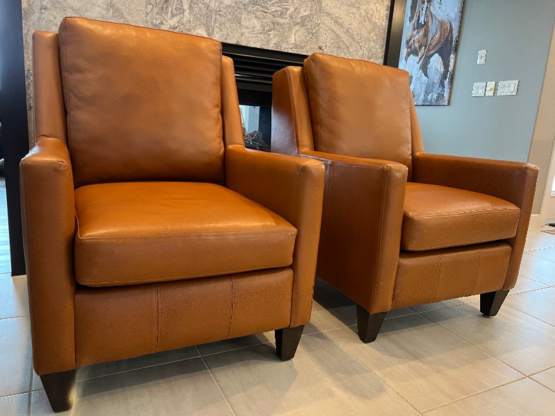 (2) BRAND NEW BIRCHWOOD **KINSELLA** TOP GRAIN LEATHER ARMCHAIRS
