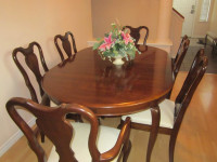 Gibbard Solid Cherry Wood Dining Table with 6 chairs and 2 ext