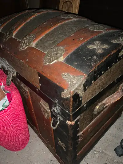 Antique humpback steamer trunk, View more