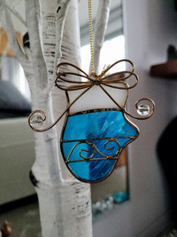 Stained Glass Blue Mitten Hanging Ornament (see other ads)