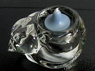 CLEAR HEAVY GLASS SLEEPING CAT VOTIVE TEA LIGHT/CANDLE HOLDER, View more