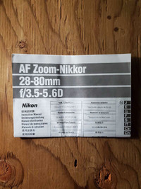Nikon AF Zoom Nikkor 28-80.mm f3.5-5.6 manual
