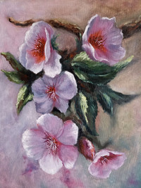 Painting "Sakura flowers". Handmade,  canvas panel, oil