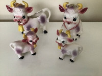 Vintage 5 piece purple cow ceramic set