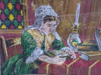 VTG Needlepoint Canvas Only Lady seated reading 25"X19.5 "