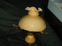 Hobnail Hurricane  Lamp,   vintage, butternut color