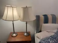 2 TABLELAMPS with STAINLESS Base and cream lamp shades