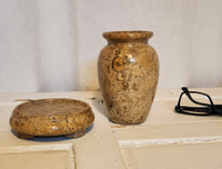 Fossilized rock vase and stand