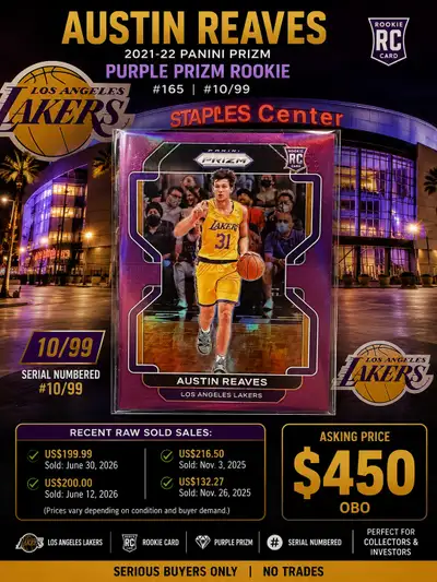 PANINI PRIZM AUSTIN REAVES PURPLE PRIZM RC #165 10/99, View more
