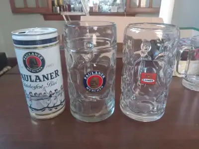 Large vintage heavy glass beer steins, View more