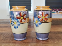 Pretty Pair Of Vintage Lusterware Art Deco Flower Vases - JAPAN