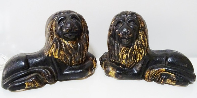GEORGIAN lion sculptures VERY RARE recumbent CAST IRON Gilt pair in Arts & Collectibles in Brantford - Image 2