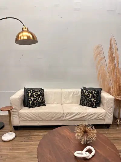 White NATTUZI Genuine Leather Couch 3 Seater Sofa Modern Free De, View more