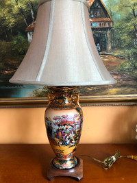 Large Vintage hand painted Japanese Satsuma  table lamp 25” tall