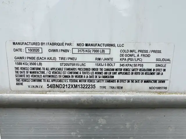 2021 NEO Aluminum Frame 18’ trailer in Cargo & Utility Trailers in Miramichi - Image 10