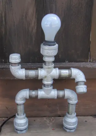 Steampunk Robot Man Cast Iron Pipe Lamp Desk or Table, View more