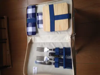 Sac pique-nique en toile pour camping, pour 1 personne, avec poignée. Couleur bleu. Argent CASH seul...