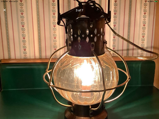 Vintage Ship Style Metal Lantern w Amber Coloured Onion Glass in Indoor Lighting & Fans in Belleville - Image 4