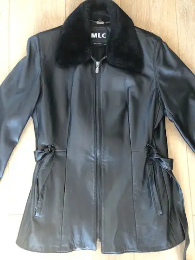 Leather Woman’s zip front jacket size 10 black, View more