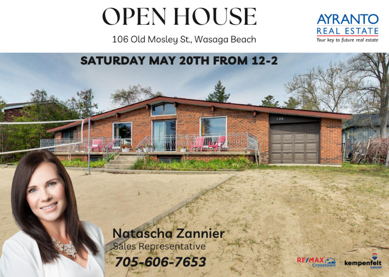 OPEN HOUSE SAT MAY 20, 122 WASAGA BEACH. STEPS FROM THE WATER