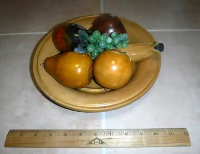 A Wooden Bowl with Wooden Fruit, View more