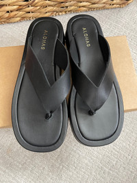 Black Leather Alohas Flip Flops