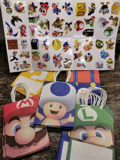 Mario party gift bags + stickers, View more