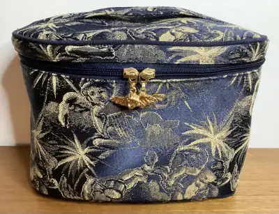 PRICE DROP! Navy Blue/Gold Angels Tapestry Cosmetic Vanity Bag, View more