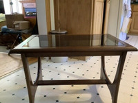 Vintage Rectangular Teak Table with Smoked Glass (firm at $150)