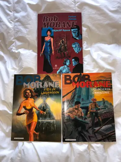 Voici trois des bandes dessinées tardives de Bob Morane. Vendues en lot à un prix déjà avantageux, j...