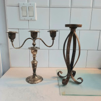 Vintage Silver Candelabra and Modern Pillar Candle Holders