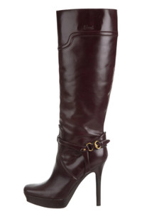 GUCCI Leather Square-Toe Knee-High Boots