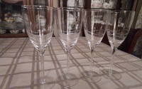 CRYSTAL LONG STEMED ETCHED WINE GLASSES (4)  - 9"