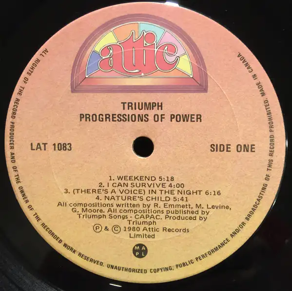 Triumph 1980 LP record album Progressions of Power vinyl in CDs, DVDs & Blu-ray in Markham / York Region - Image 4