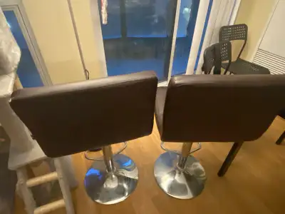Set of 2 Brown Faux-Leather Bar Stools , View more