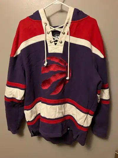 Slightly worn Large NBA Toronto Raptors jersey Style Hoodie 47 brand. Condition is 10/10 no stains w...