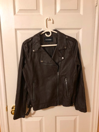 Women's Brown Faux Leather  Biker Jacket (Size L)