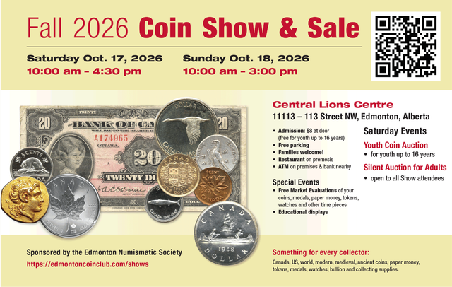 EDMONTON COIN SHOW – October 17 & 18, 2026