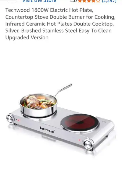TECHWOOD 1800W DOUBLE COUNTERTOP STOVETOP, View more